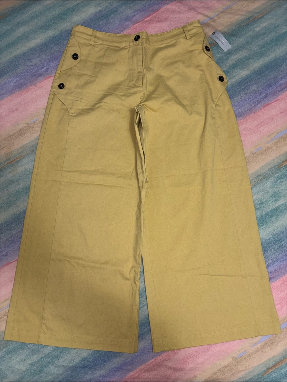 Maeve by Anthropologie Button-Pocket Wide-Leg Pants - Citron / Parsnip, Size L P - Picture 4 of 14
